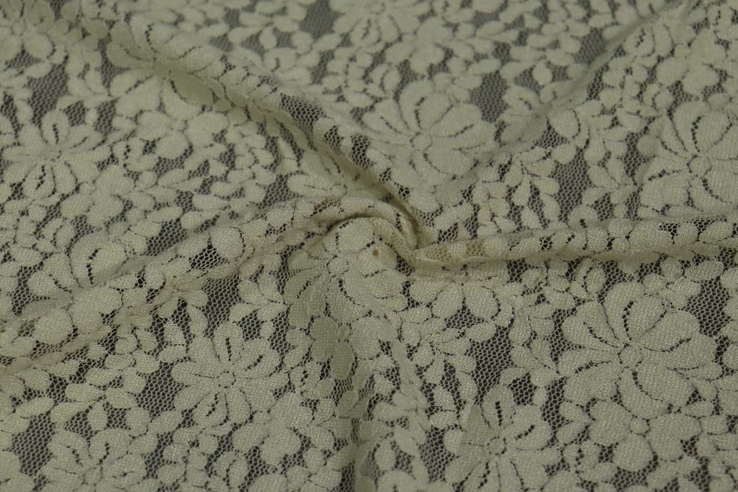 Cream Polyester Floral Lace Fabric by the Metre