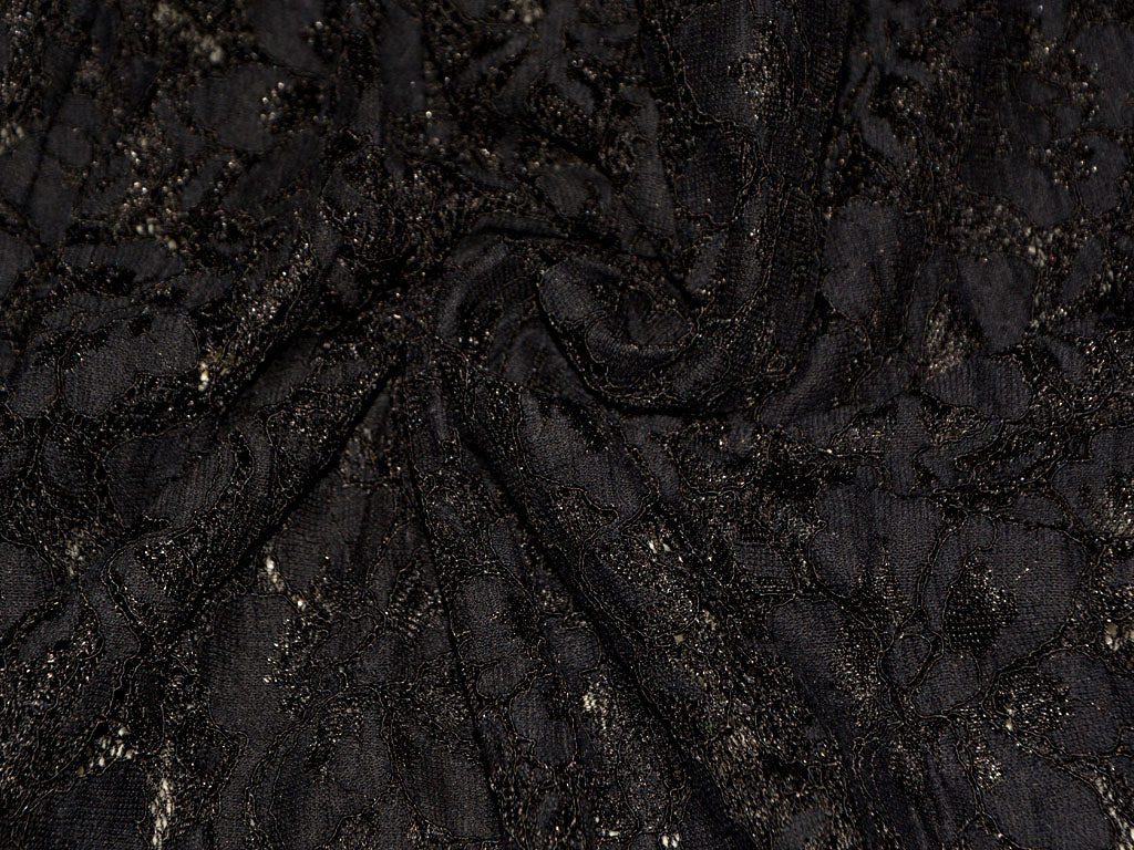 Black Floral Laser Cutting Nylon Net Fabric