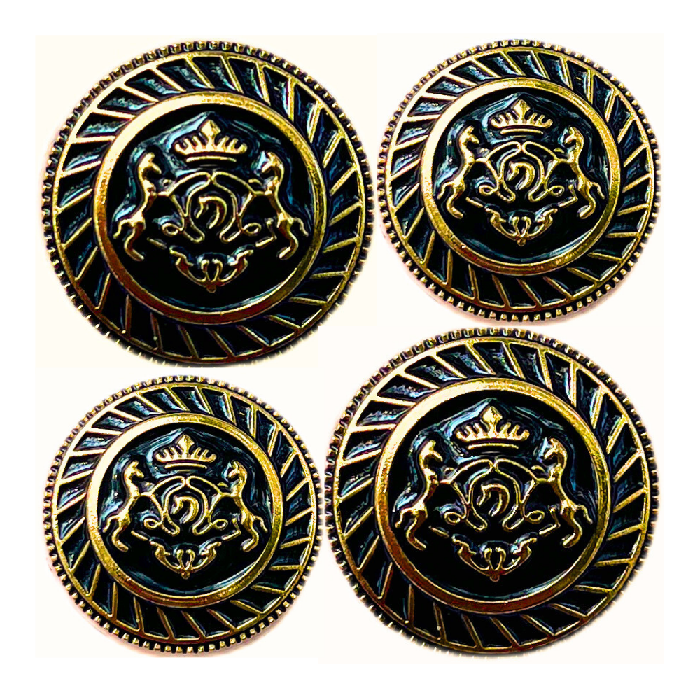 Golden Black King’s Choice Twin Horse Shield Crest Eye-Catchy Design  Round Shank Metal Button Black and Golden Colour for Coat, Suit, Blazer,