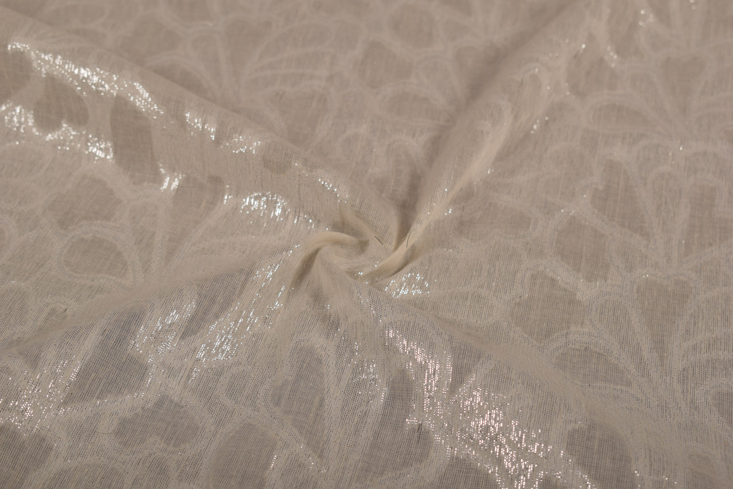 Off White Floral Cotton Lurex jacquard Fabric