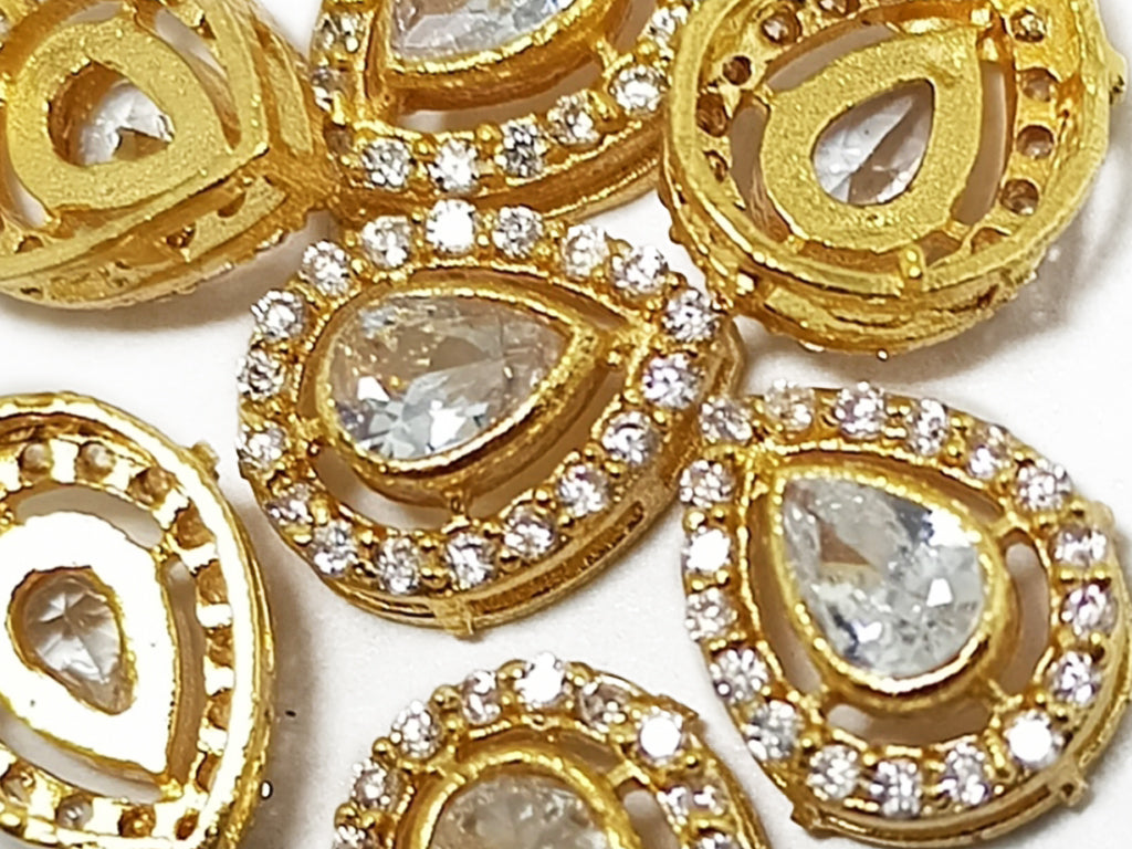 Silver Golden Color Leaf Shaped Kundan Stones - Main Image