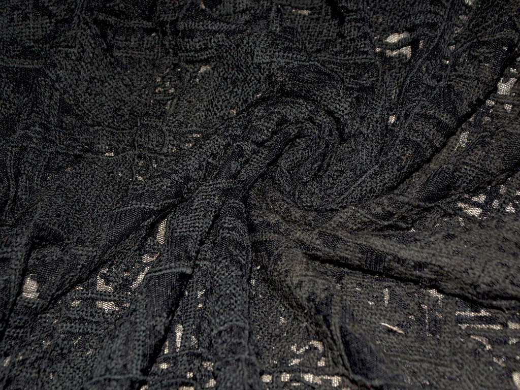 Black Abstract Embroidered Laser Cutting Nylon Net Fabric