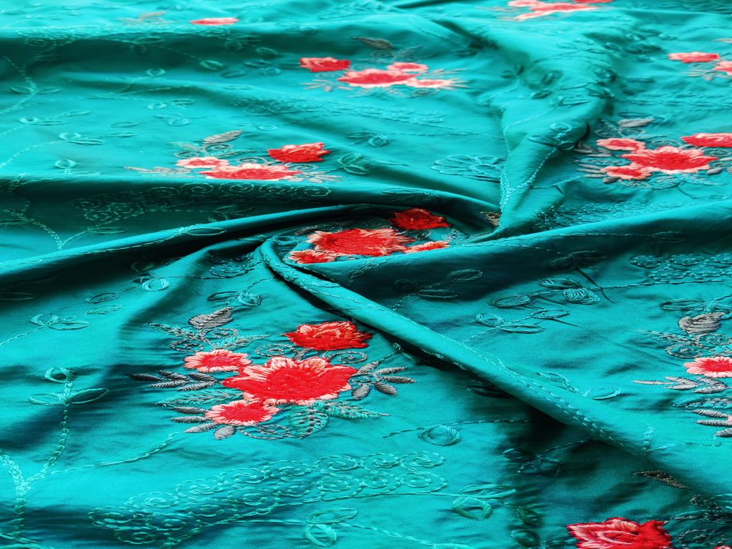 Fennel Seed/Multicolor Embroidered METF-031/4 Silk Taffeta