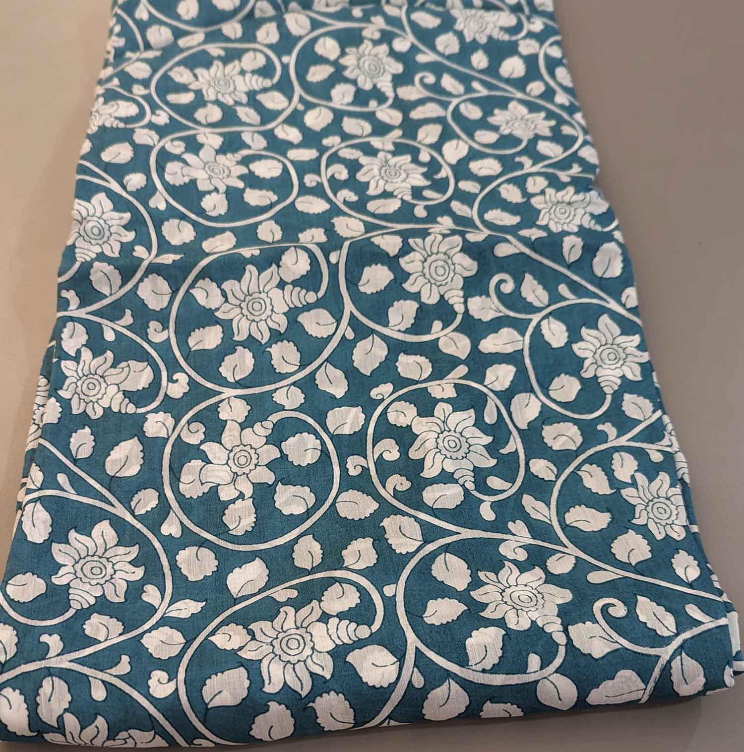 Blue Printed Muslin Silk Fabric