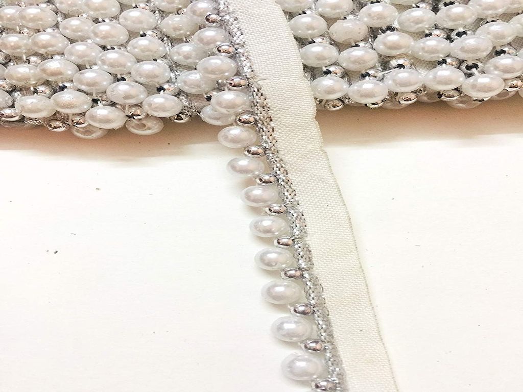 Silver Pearl Work Embroidered Lace Border
