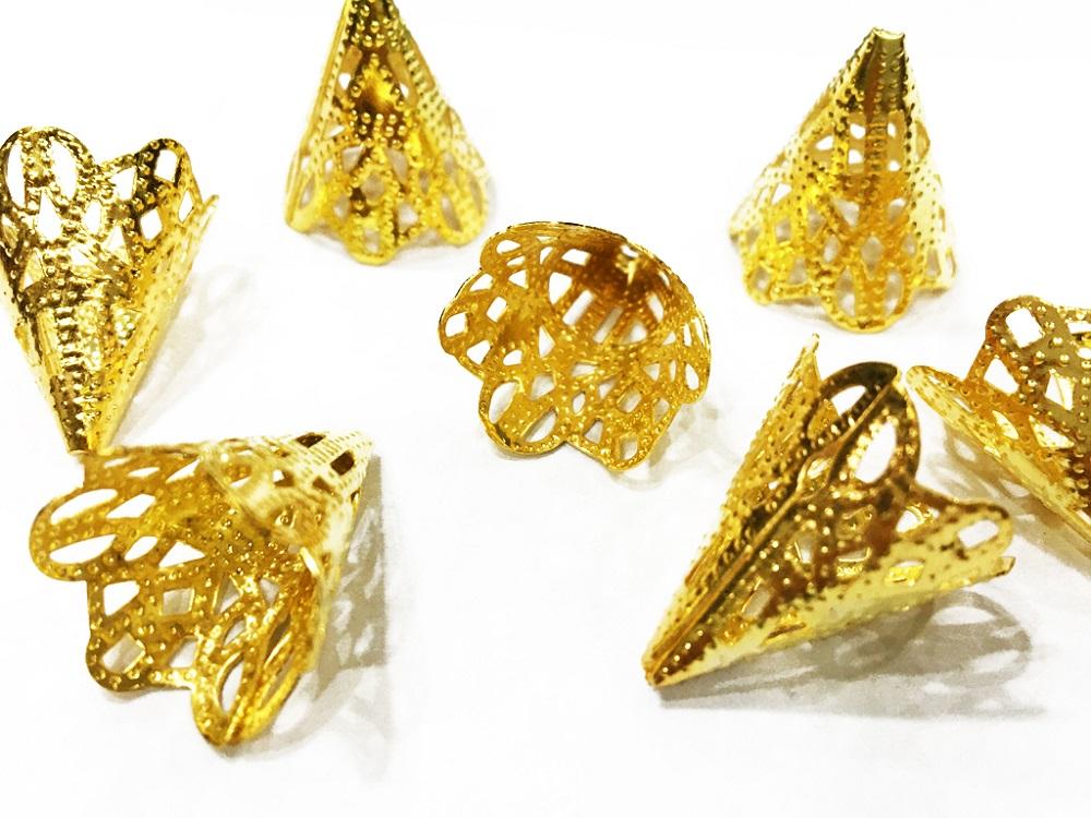 Golden Designer Conical Metal Bead Caps 22x16 mm