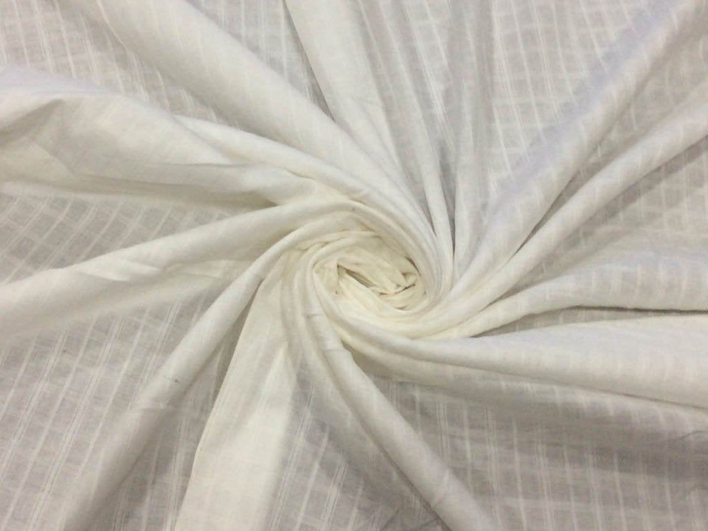 White Self Plain Checks Dyeable Pure Cotton Fabric
