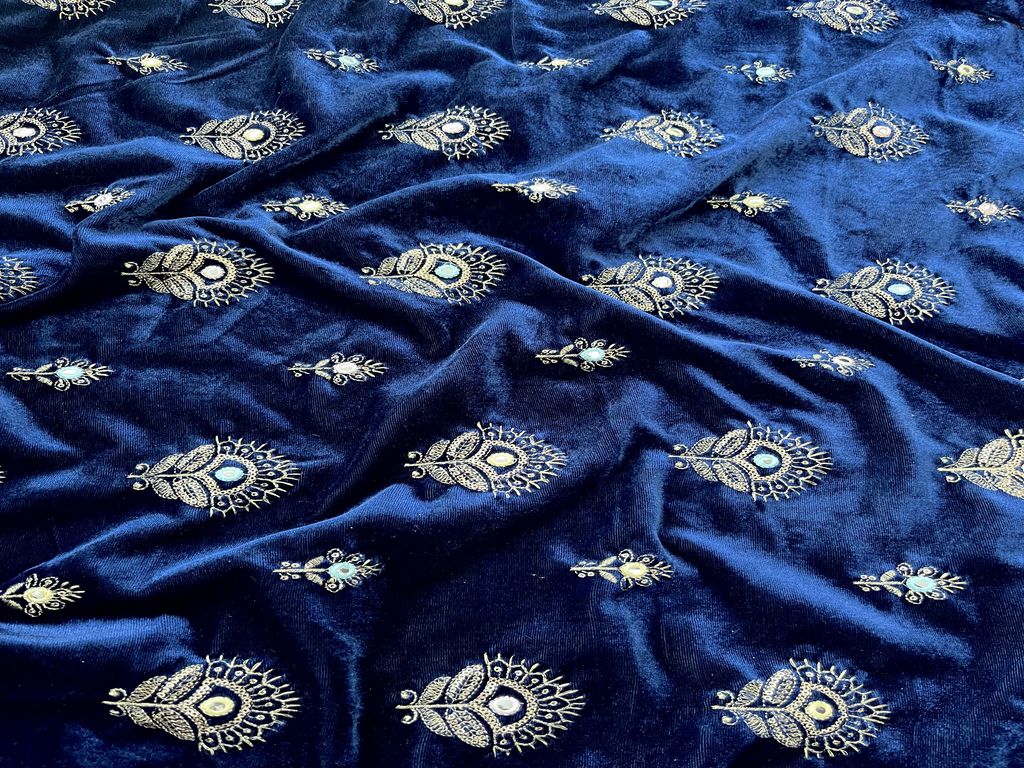 Navy Blue Mirror & Gotta Work Kashmiri Velvet Coord set