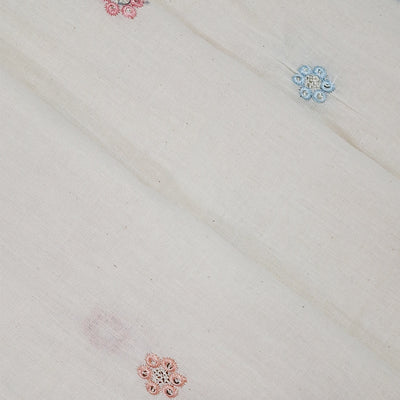 White Fabric with Delicate Multicolour Mini Flowers Kora Cotton Fabric