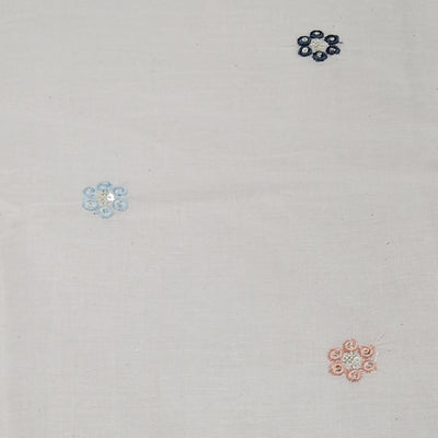 White Fabric with Delicate Multicolour Mini Flowers Kora Cotton Fabric