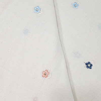 White With Multi Colour Small Floral Embroidery work Kora Cotton
