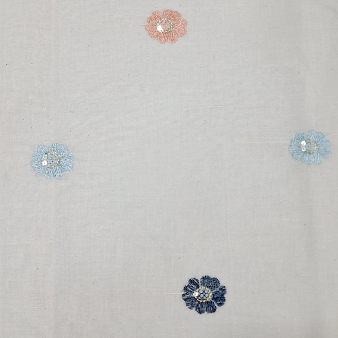 White  with Beautiful Multicolour Floral Embroidery Kora Cotton