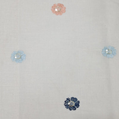 White  with Beautiful Multicolour Floral Embroidery Kora Cotton