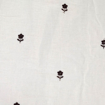 White with Single Floral Embroidery Kora Cotton Fabric
