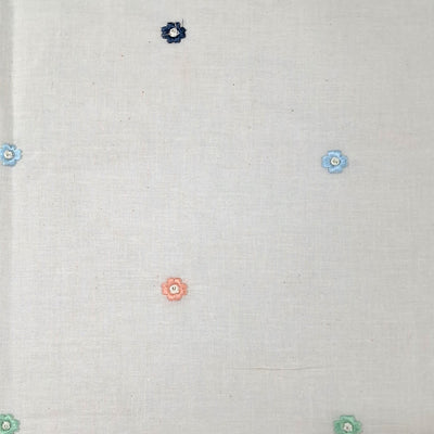 White with All-Over Small Multicolour Floral Embroidery Kora Cotton Fabric