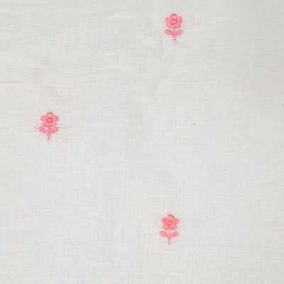 White with Single Floral Embroidery Kora Cotton Fabric