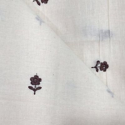 White with Single Floral Embroidery Kora Cotton Fabric