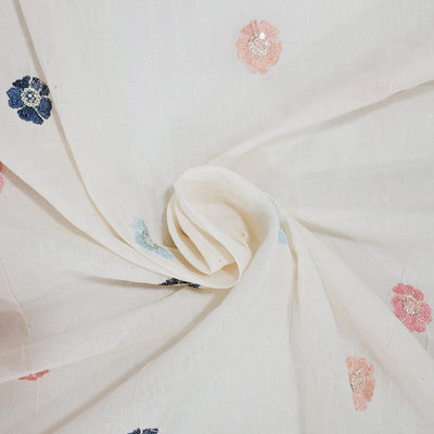 White  with Beautiful Multicolour Floral Embroidery Kora Cotton