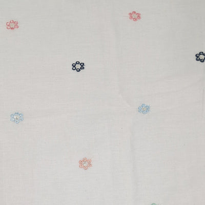 White Fabric with Delicate Multicolour Mini Flowers Kora Cotton Fabric