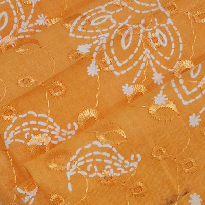 Mango Yellow with White Tulip & Daisy Embroidery Cotton Chikan Fabric