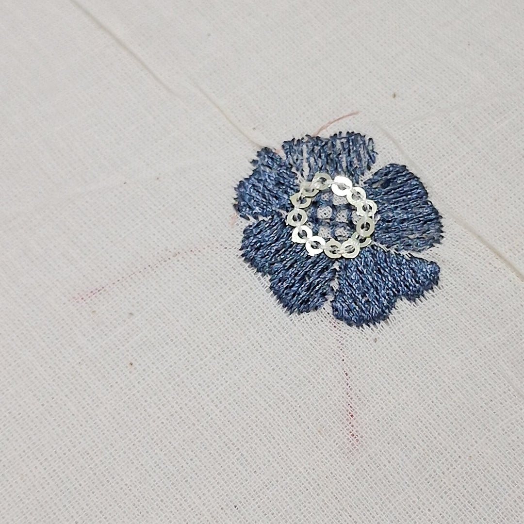 White  with Beautiful Multicolour Floral Embroidery Kora Cotton