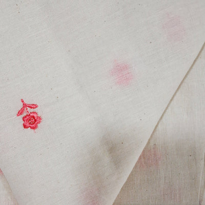 White with Single Floral Embroidery Kora Cotton Fabric