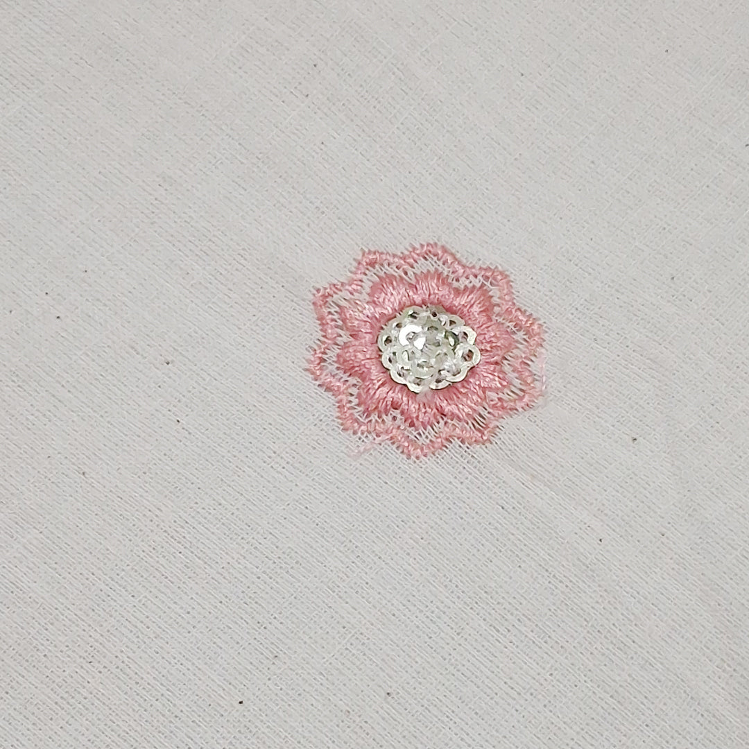 White With Multicolour Zigzag Petal Floral Butti Embroidery work Kora Cotton Fabric