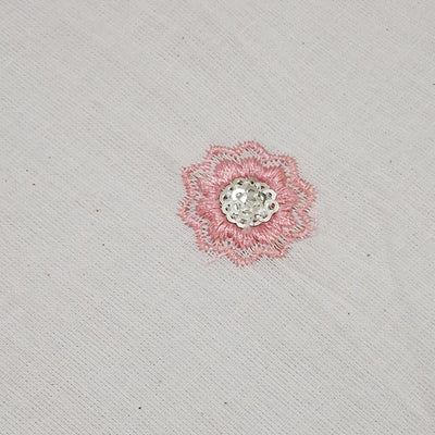 White With Multicolour Zigzag Petal Floral Butti Embroidery work Kora Cotton Fabric