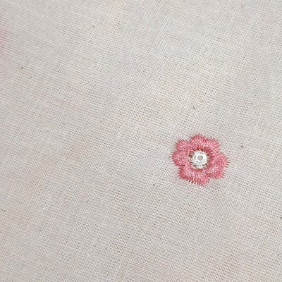 White with All-Over Small Multicolour Floral Embroidery Kora Cotton Fabric