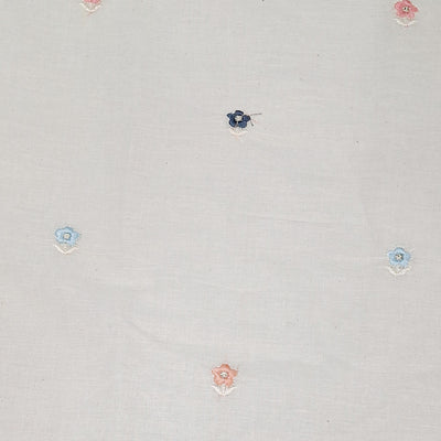 White With Multi Colour Small Floral Embroidery work Kora Cotton