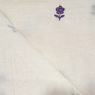White with Single Floral Embroidery Kora Cotton  Fabric