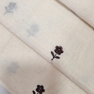 White with Single Floral Embroidery Kora Cotton Fabric