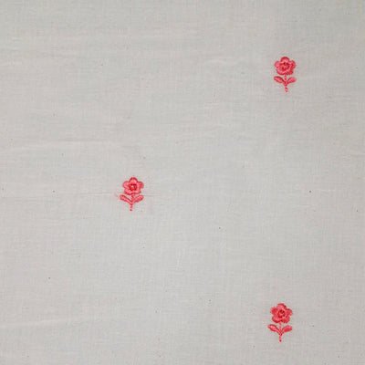 White with Single Floral Embroidery Kora Cotton Fabric