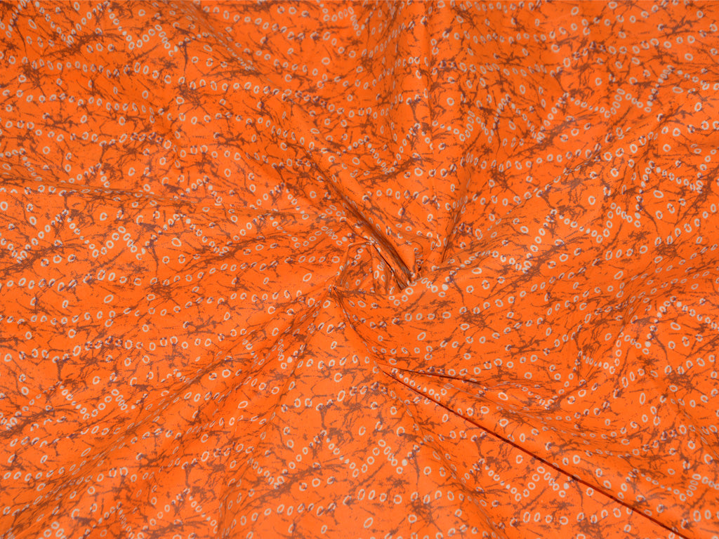 Bright Orange Traditional Bandhani Printed Cotton Fabric