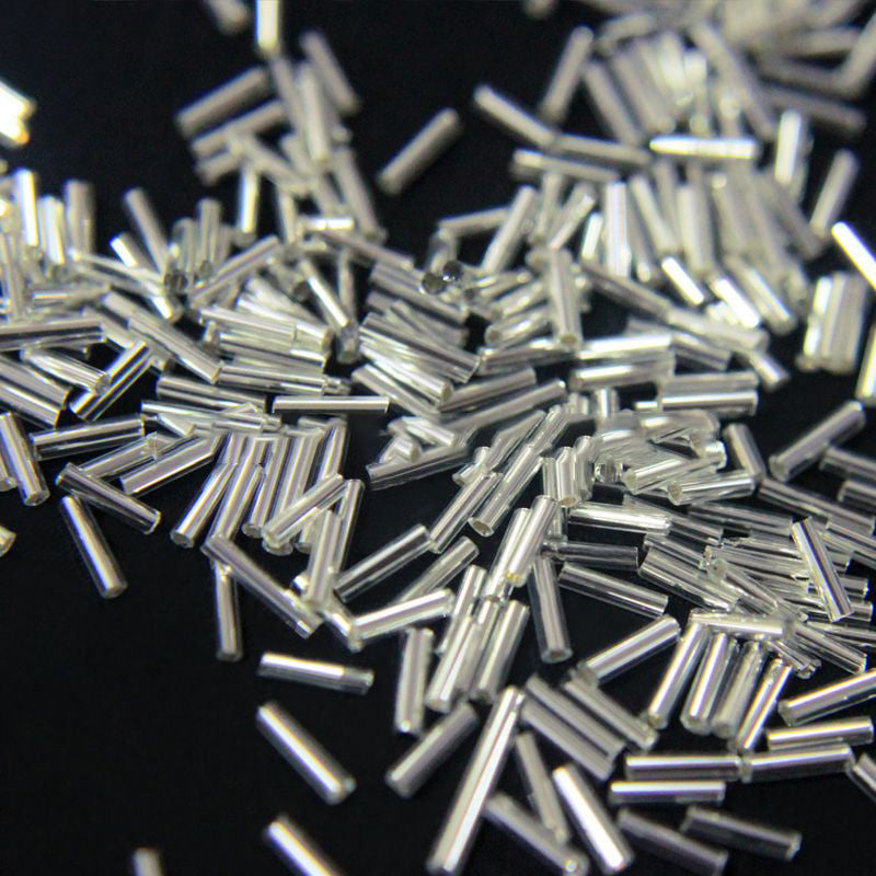 Silver Glass Bugle / Pipe Beads (Wholesale)