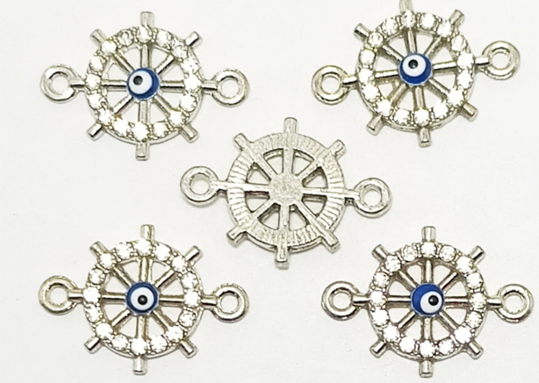 Silver Wheel Enamel Charms