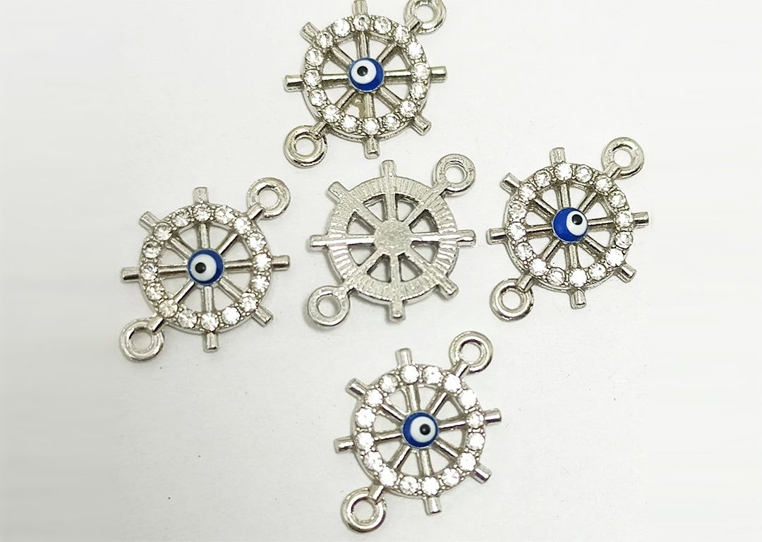 Silver Wheel Enamel Charms