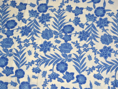 White & Blue Floral Printed Cotton Rayon Fabric