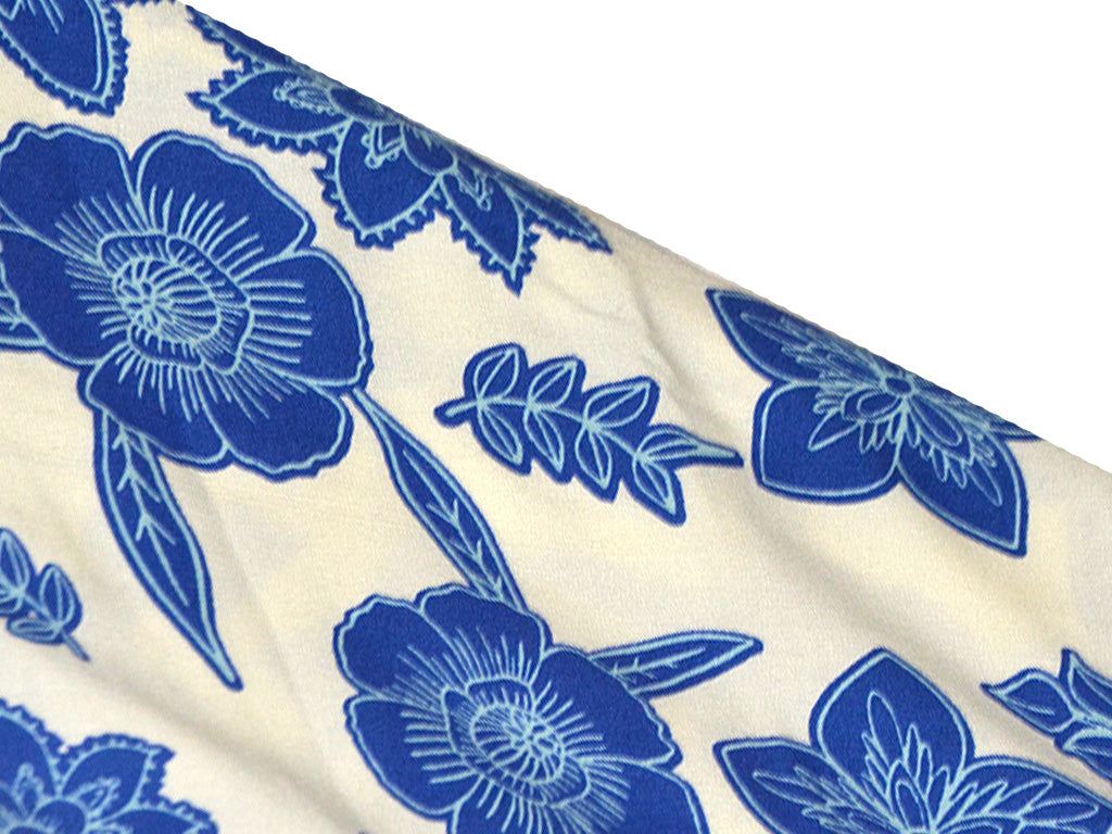 White & Blue Floral Printed Cotton Rayon Fabric