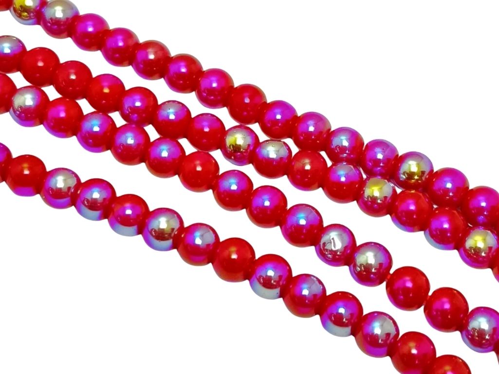 Red Rainbow Opaque Spherical Glass Pearls