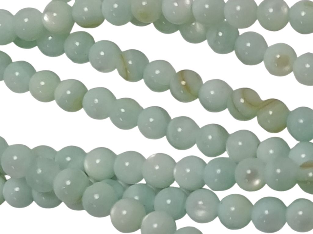Jade Light Green Spherical Glossy Mother of Pearl Beads