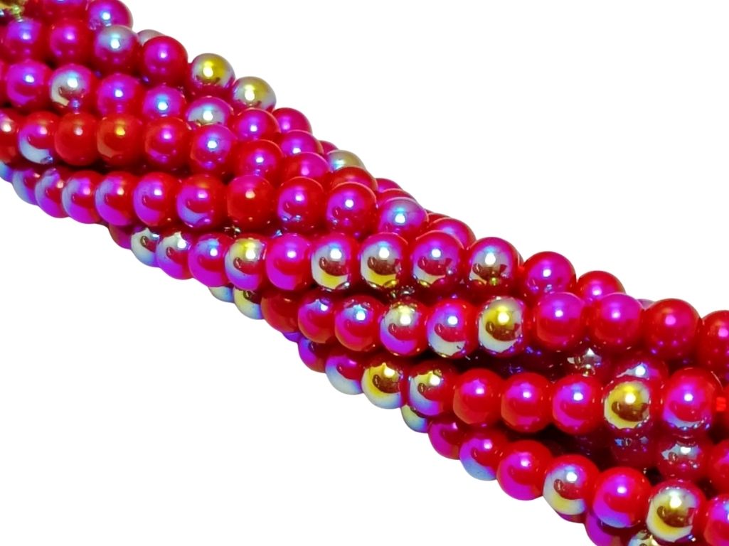 Red Rainbow Opaque Spherical Glass Pearls