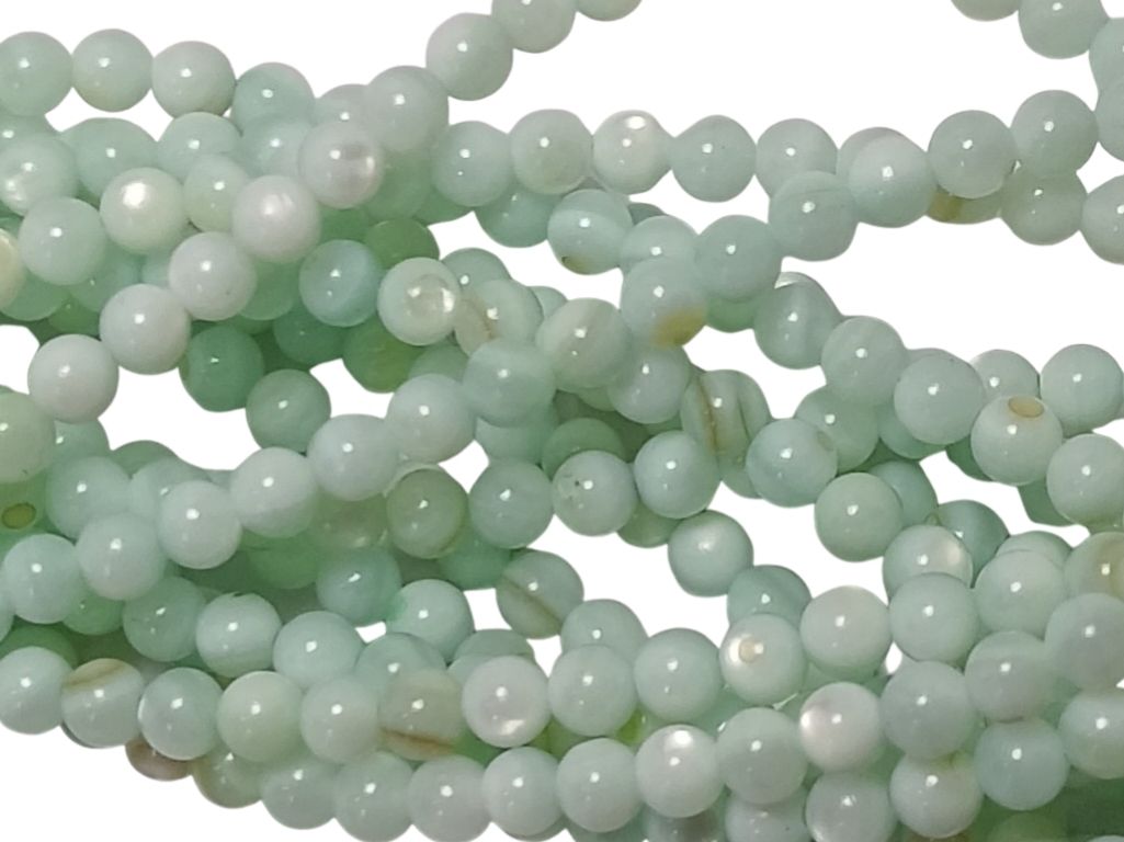 Jade Light Green Spherical Glossy Mother of Pearl Beads