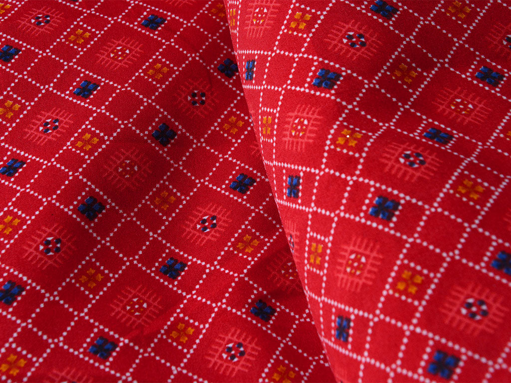 Red Geometric Digital Printed Premium Butter Crepe Fabric