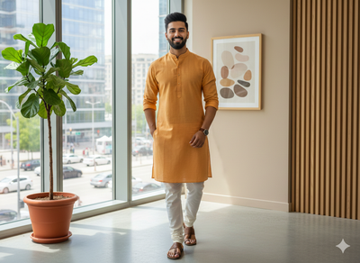 हल्का नारंगी सादा प्रीमियम कॉटन लिनन कपड़ा