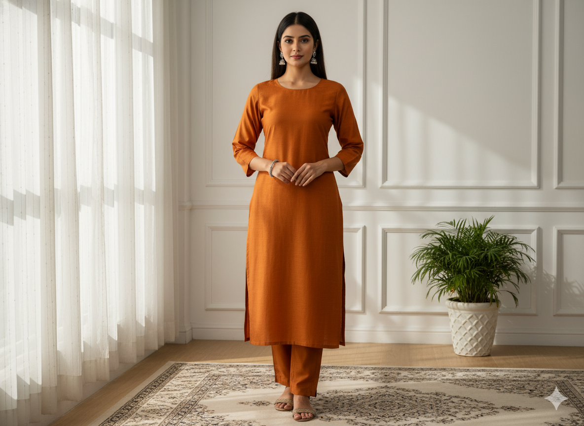 नारंगी सादा ग्लेज्ड कॉटन कपड़ा (थोक)