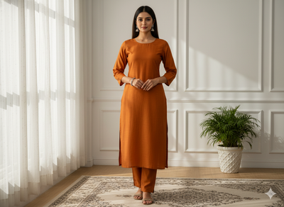 नारंगी सादा ग्लेज्ड कॉटन कपड़ा