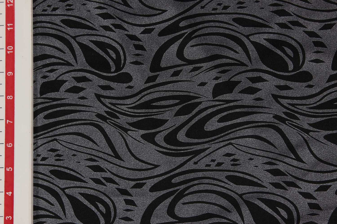 Black And Silver Abstract Foil Printed Knit Fabric