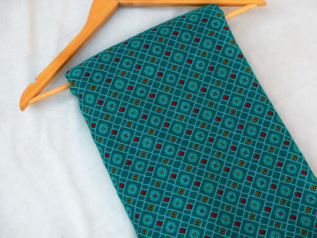 Teal Geometric Digital Printed Premium Butter Crepe Fabric