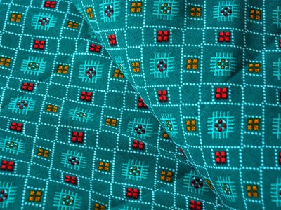 Teal Geometric Digital Printed Premium Butter Crepe Fabric